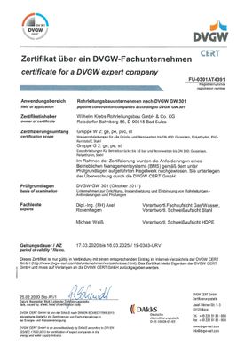 Zertifikate von Wilhelm Krebs Rohrleitungsbau GmbH & Co. KG aus Bad Sulza in Thüringen